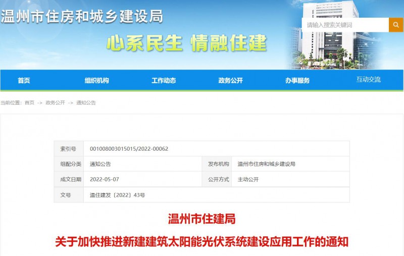 浙江溫州：政府、國企投資建筑光伏占比不低于12%，其他公共建筑不低于10%！