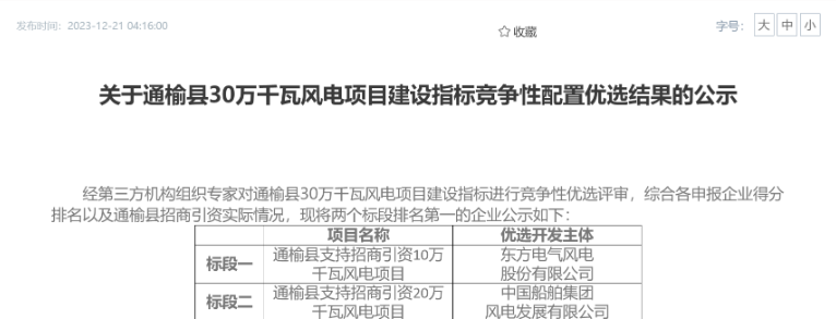 中船風(fēng)電、東方風(fēng)電獲風(fēng)電項(xiàng)目競(jìng)配指標(biāo)